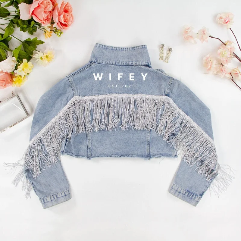 (Blue Fringe) Bachelorette Party Denim Jacket