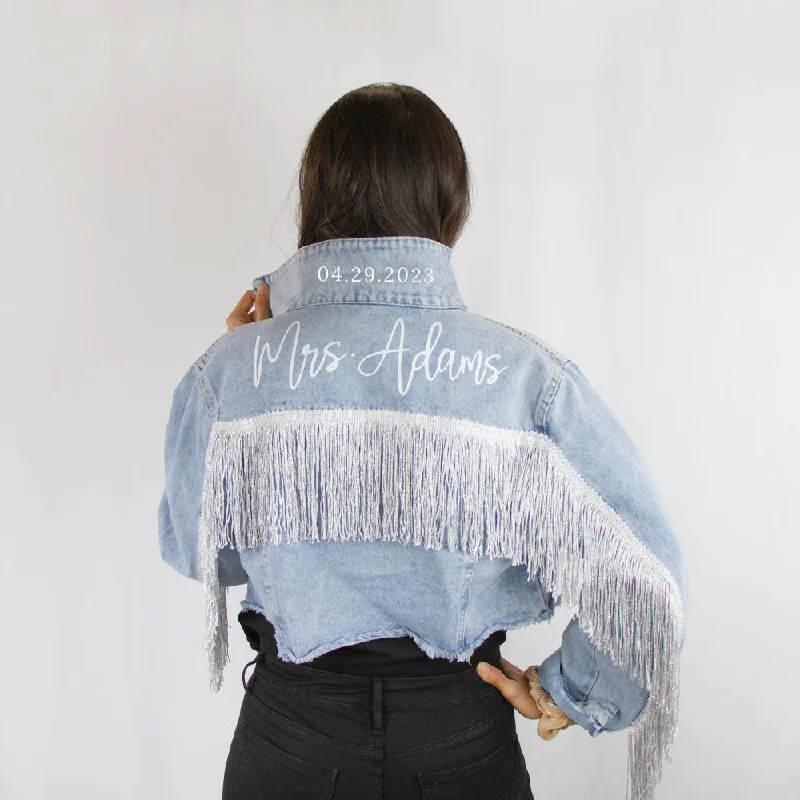 (Blue Fringe) Custom Mrs. Last Name Denim Jacket