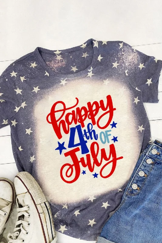 Navy Bleached "Happy 4th Of July" Stars Graphic T Shirt