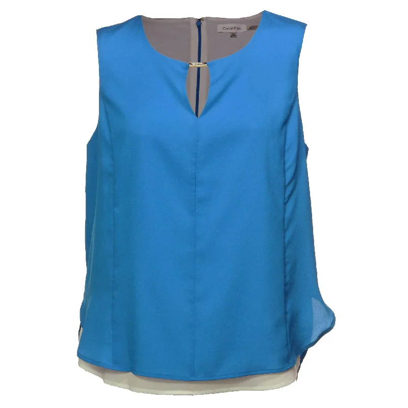 Calvin Klein Blue Sleeveless Double Layer Blouse Shirt Top