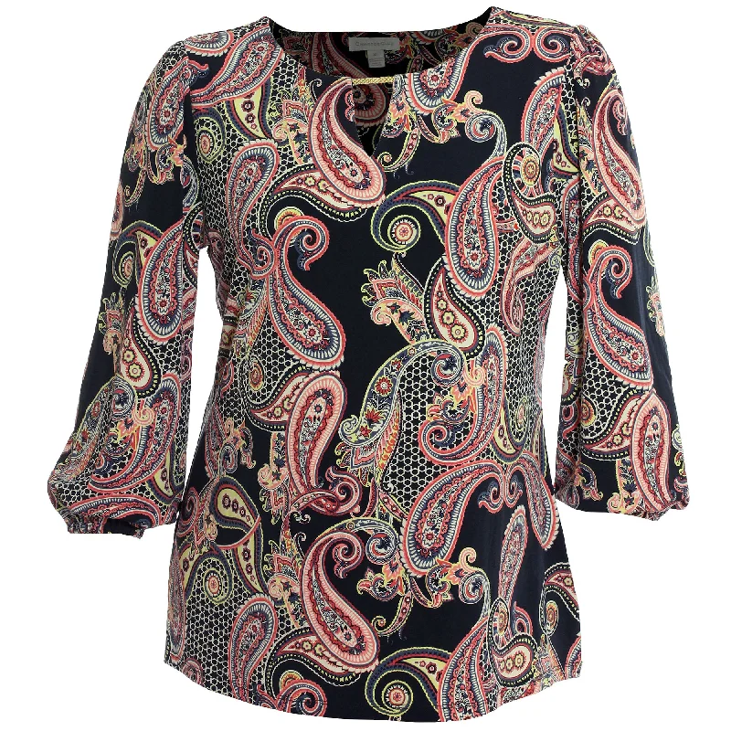 Charter Club Multi Color Paisley Print Long Sleeve Hardware Keyhole Shirt