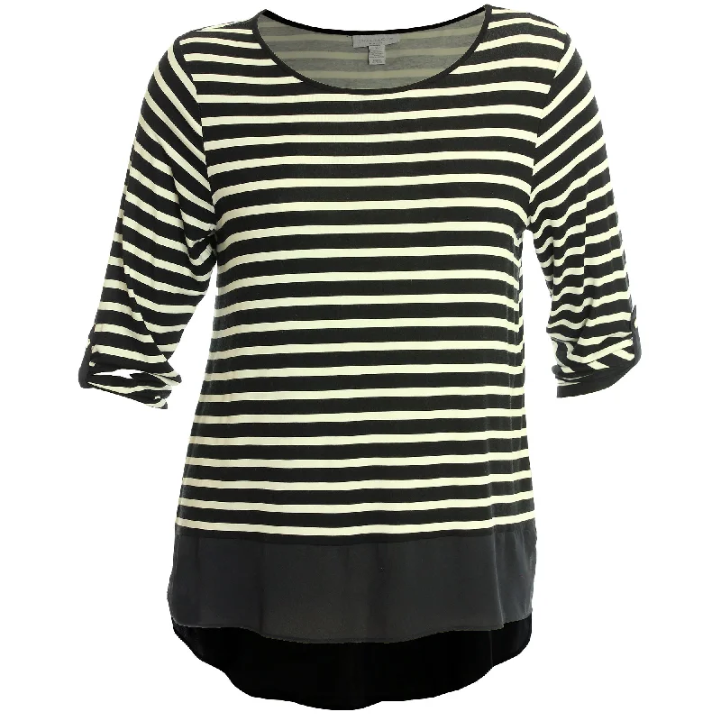 Charter Club Striped 3/4 Sleeve High-Low Chiffon Hem Shirt