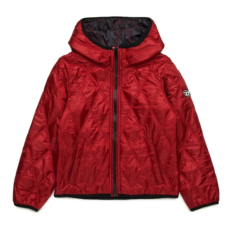 Diesel Kids Hooded Quilted Jacket - Red - 8Y