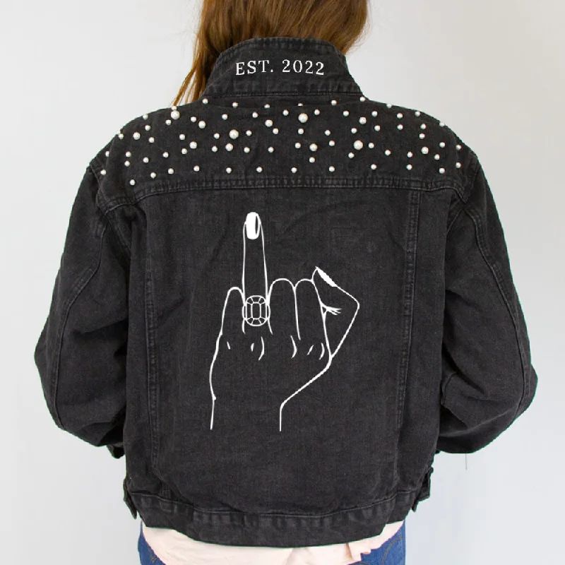 (Black Pearl) Engagement Ring Style  Pearl Denim Jacket