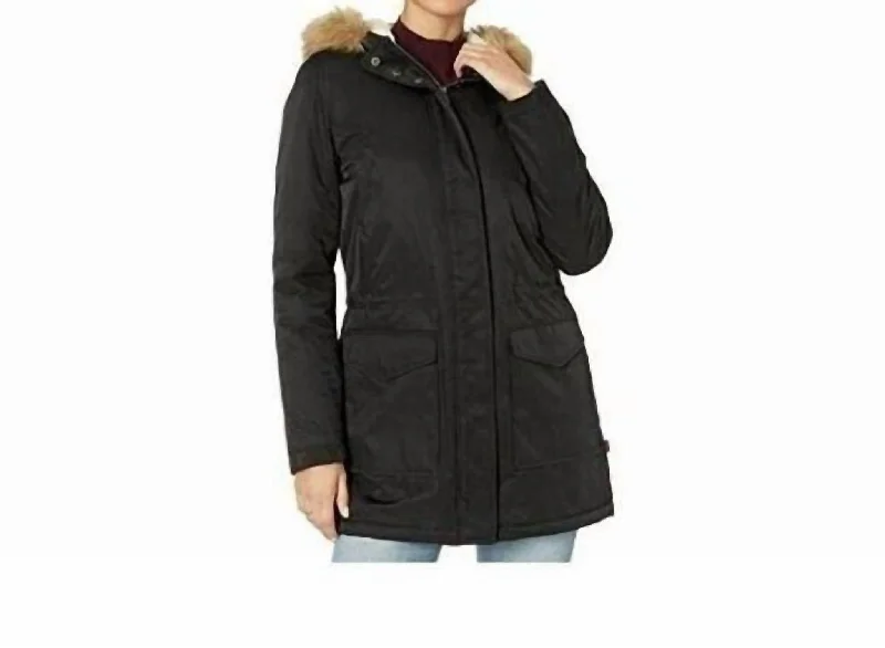 Faux Fur Trimmed Hooded Sherpa Parka Jacket In Black