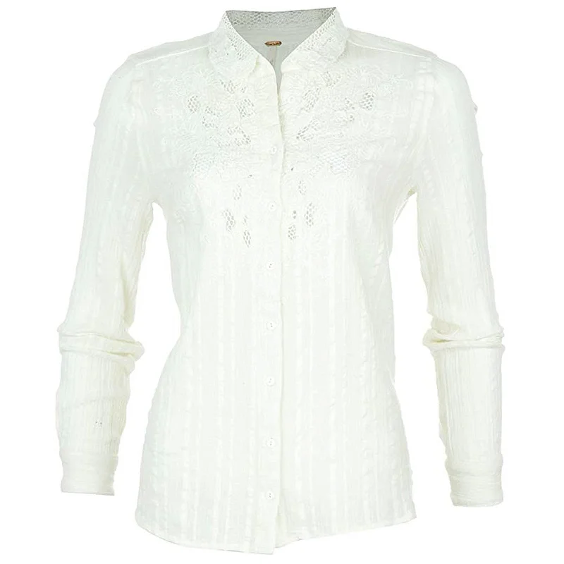 Free People Ivory Crochet Trim Button Down Shirt