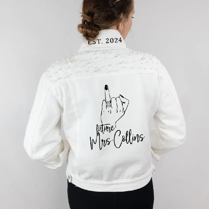 (White Pearl) Future Mrs [Last Name]  Pearl Denim Jacket