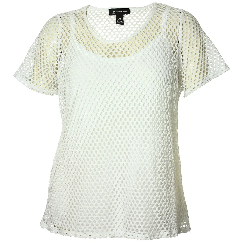 INC White Short Sleeve Mesh Shirt & Camisole