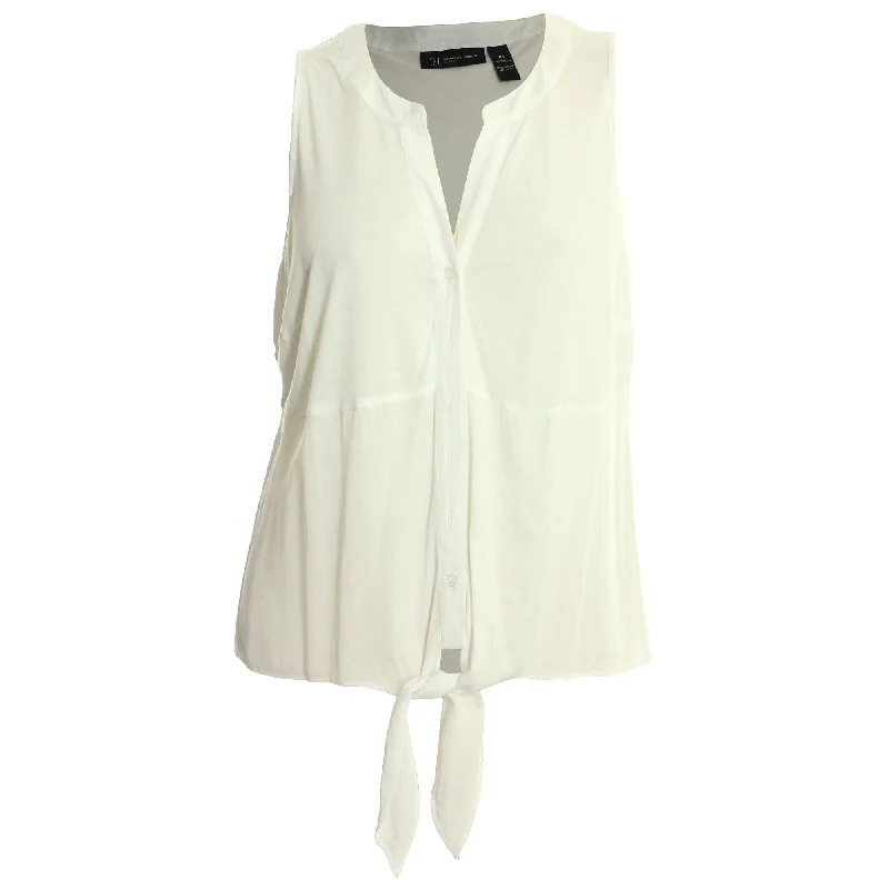 INC White or Yellow Sleeveless Tie Front Button Down Shirt