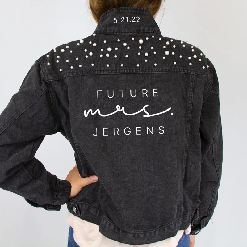 (Black Pearl) Personalized Future Mrs. Jergens  Pearl Denim Jacket