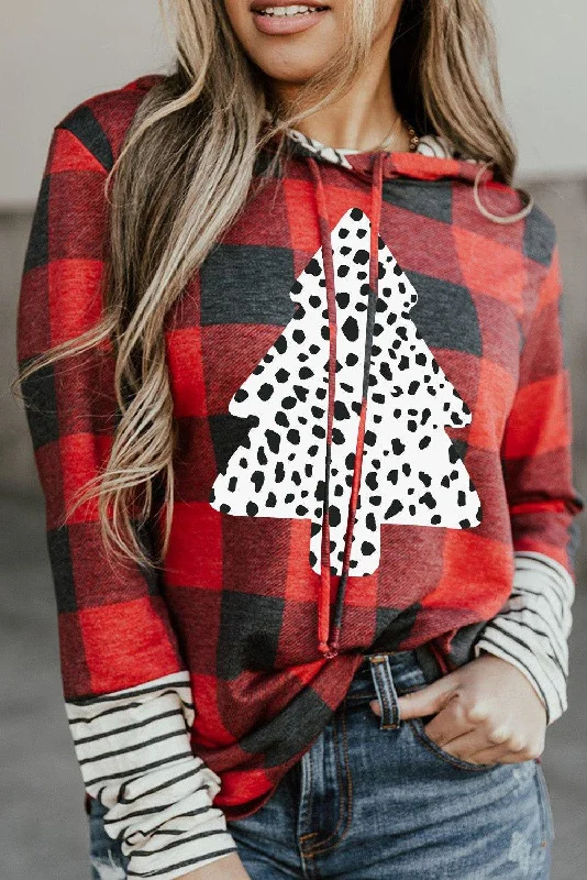 Red Plaid Leopard Christmas Tree Hoodie