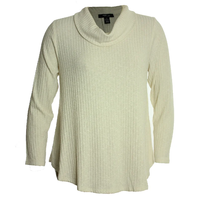 Style & Co. Ivory Long Sleeve Cowl Neck Ribbed Shirt