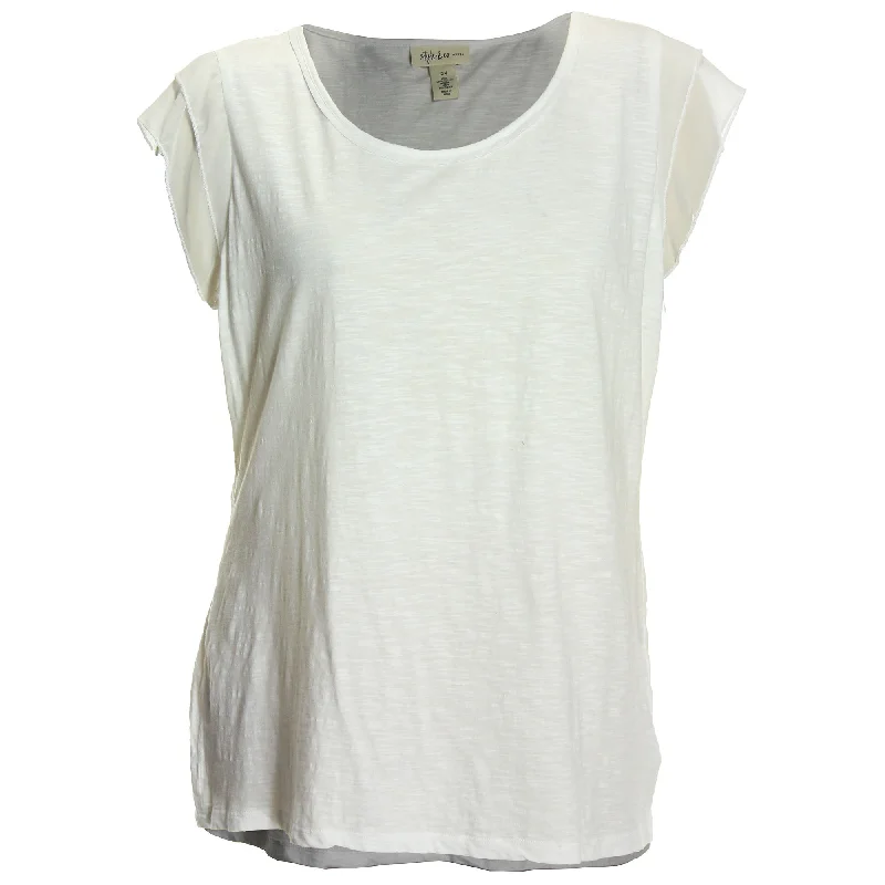 Style & Co White Short Chiffon Sleeve Tee Shirt