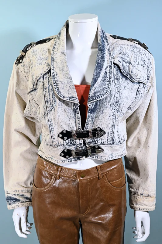 Vintage 80s NO! The Jeans Revolt Claude Attias, Acid Washed Denim Jacket S/M