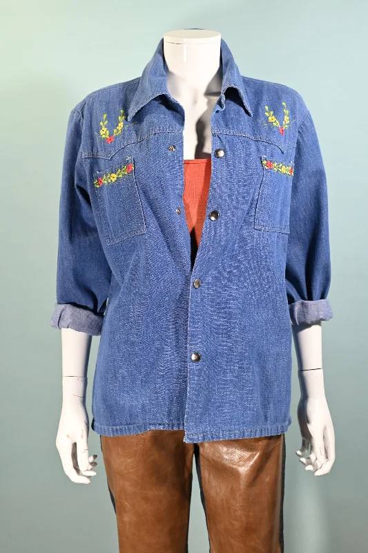 Vintage Embroidered Denim Jacket/Top, Mackey Mexico Hippie Bohemian Top