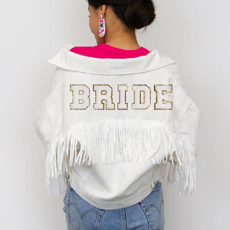 (White Fringe) Custom Patch White Fringe Denim Jacket