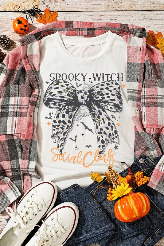 Leopard Bow Bat "SPOOKY WITCH" Graphic Halloween T Shirt