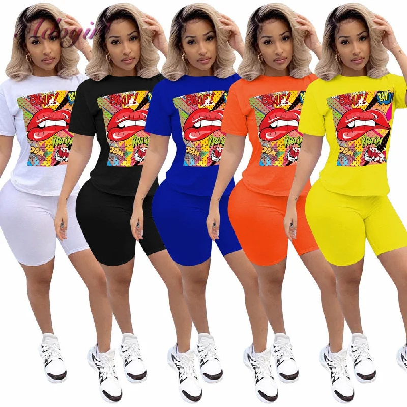 Women Sport Tracksuit Two Piece Set Summer Letter Print Short Sleeve Crop Top TShirt Pants Suit Jogging Outfit Club Matching Set