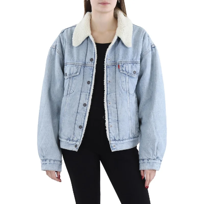 Womens Denim Sherpa Trucker Jacket