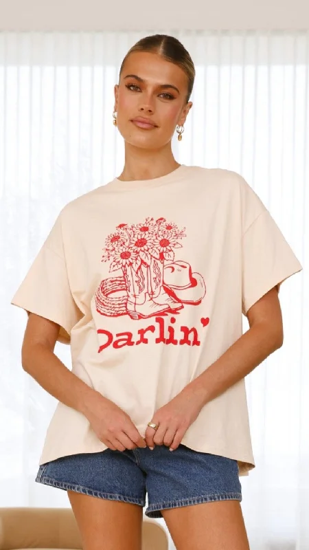 Darlin T-Shirt - Red/Beige