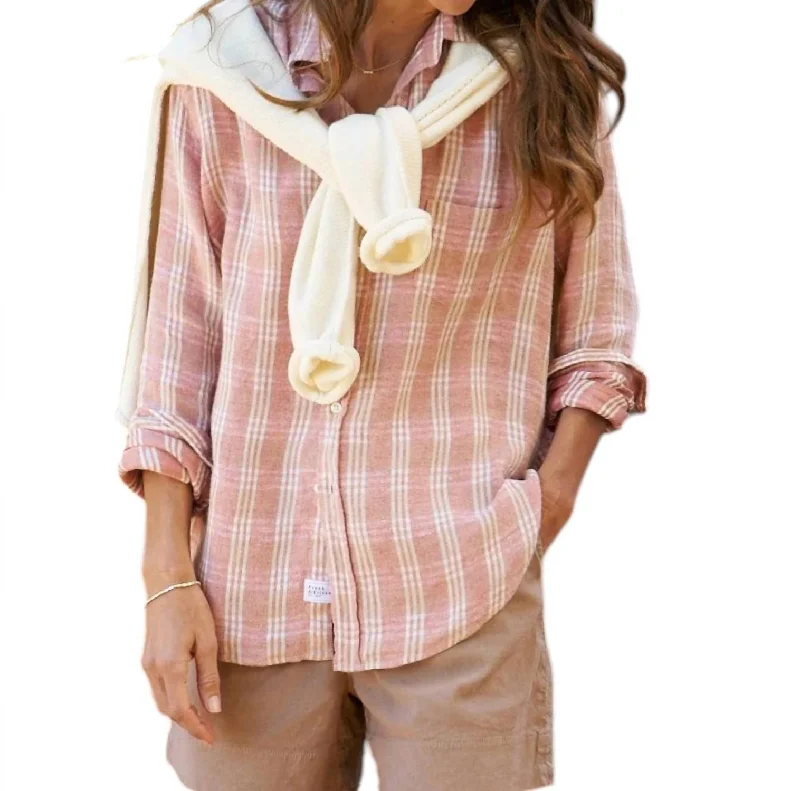 Eileen Relaxed Button Up Shirt In Red Cream Plaid