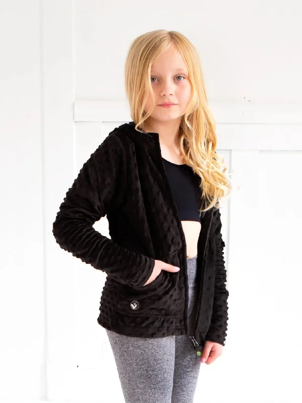 Girls Black Minky Bubble Zip Hoodie