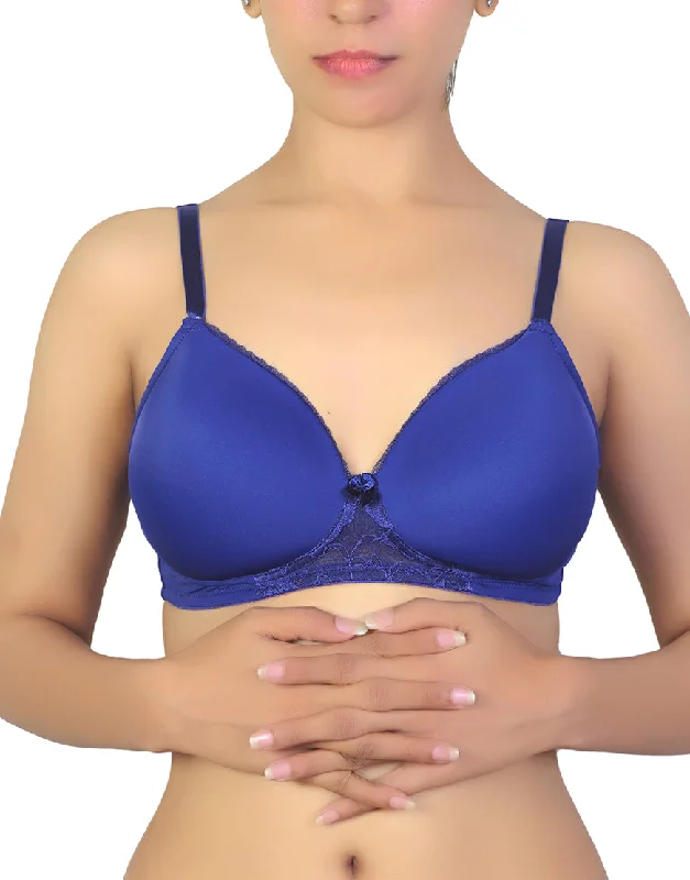 Losha Wireless Go To T-Shirt Bra With a Touch Of Lace-BLUE DEPTHS