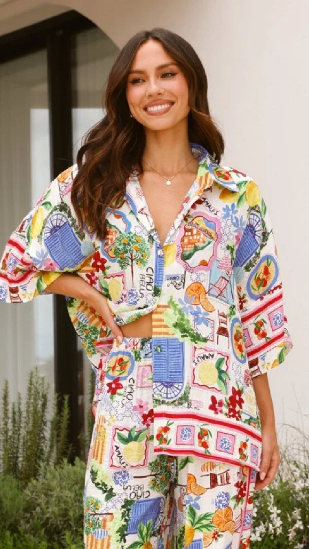 Cerese Button Up Shirt - Ciao Bella Print