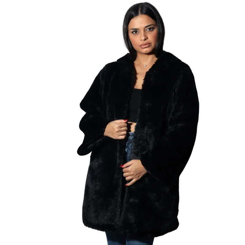 ART LOVE - Hooded faux fur jacket