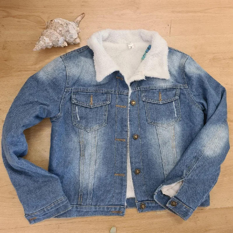 Le Gia Denim Jacket Fleece Jacaranda Blue Denim